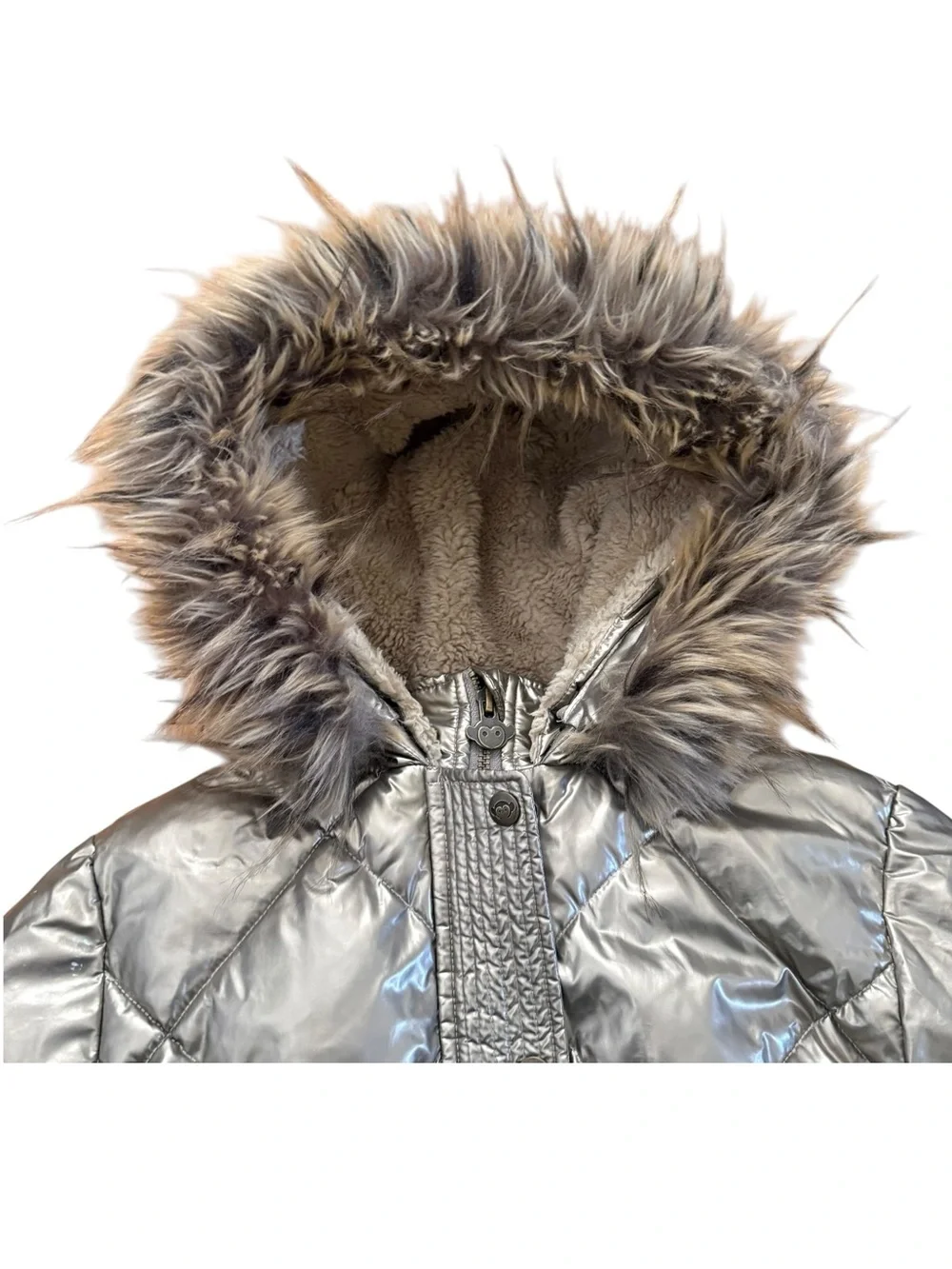 Appaman Sloan Puffer Jacket Girls 14 Quilted Metallic Gold Faux Fur Sherpa Coat